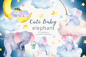 Watercolor Baby Elephant Set