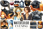Watercolor Cozy Evening Clipart, an Illustration by OK Design (Thumbnail 1 of 5)