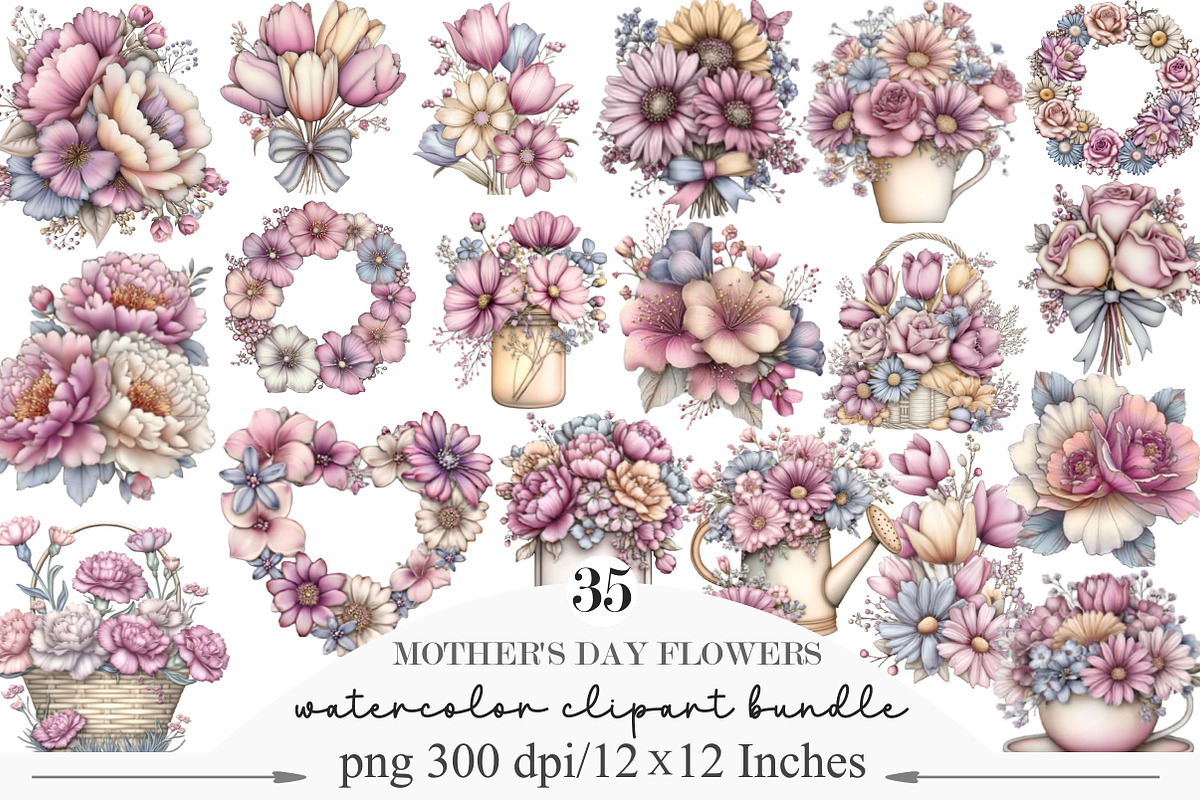 Mother's Day Flowers Clipart, an Illustration by Designking (Photo 1 of 6)