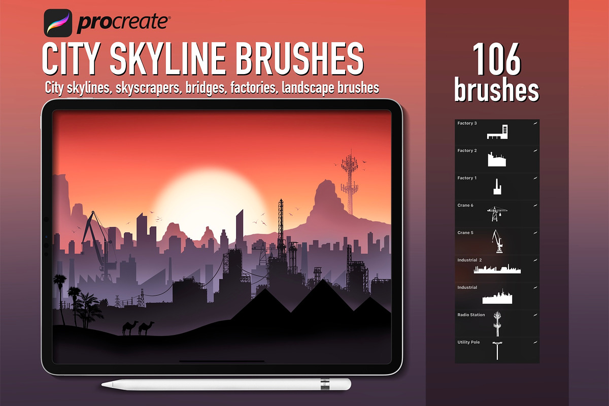 Procreate city skyline creator brush, a Brush Add-On by PDknyStudio