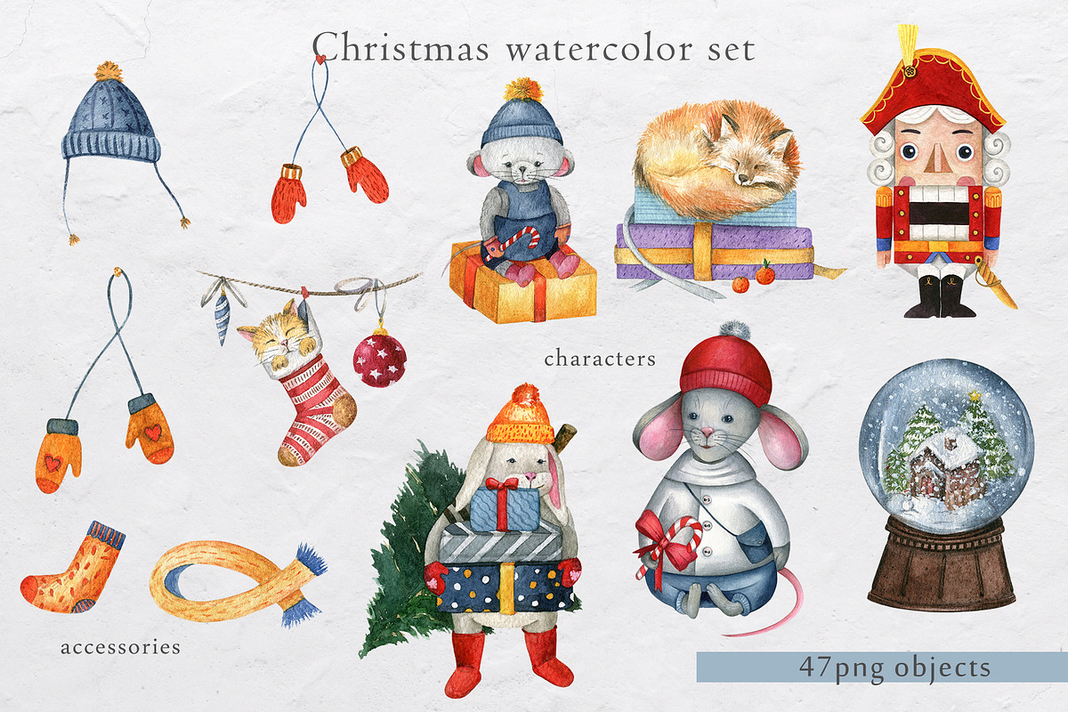 Christmas watercolor set, an Animal Illustration by Nastilustra (Photo 2 of 11)