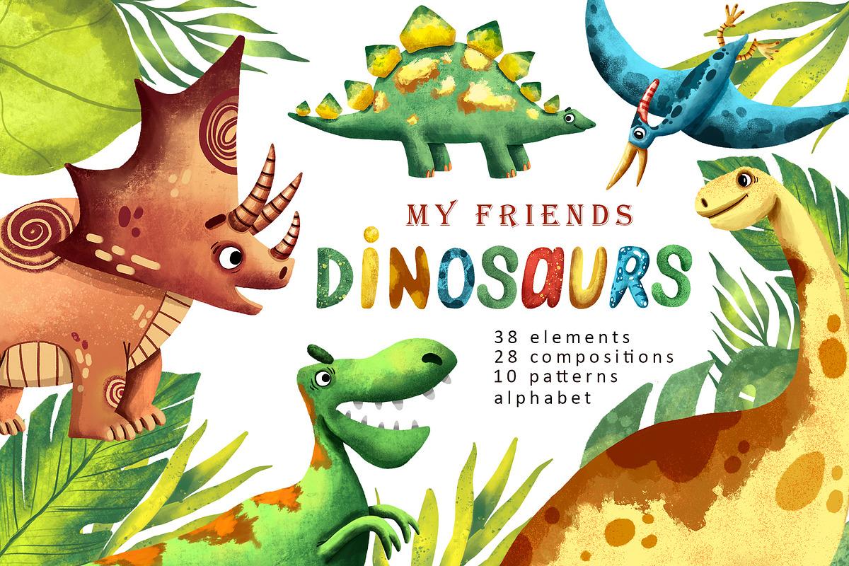 My Friends Dinosaurs - Clip Art Set, an Animal Illustration by Mashamashastu (Photo 1 of 12)