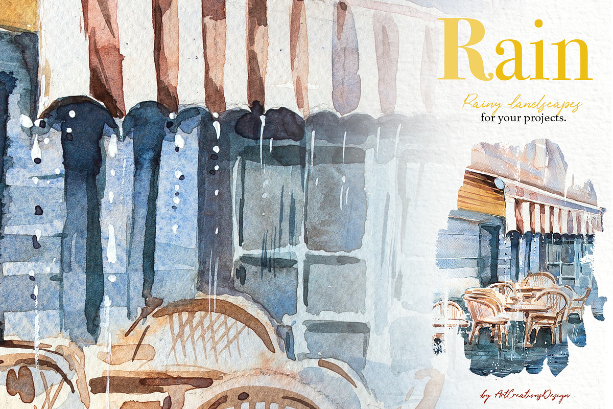 Watercolor Rain Clipart Set, a Seasonal Illustration by ArtCreationsDesign (Photo 5 of 12)