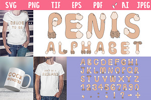 Vector Beige Penis Alphabet Numbers