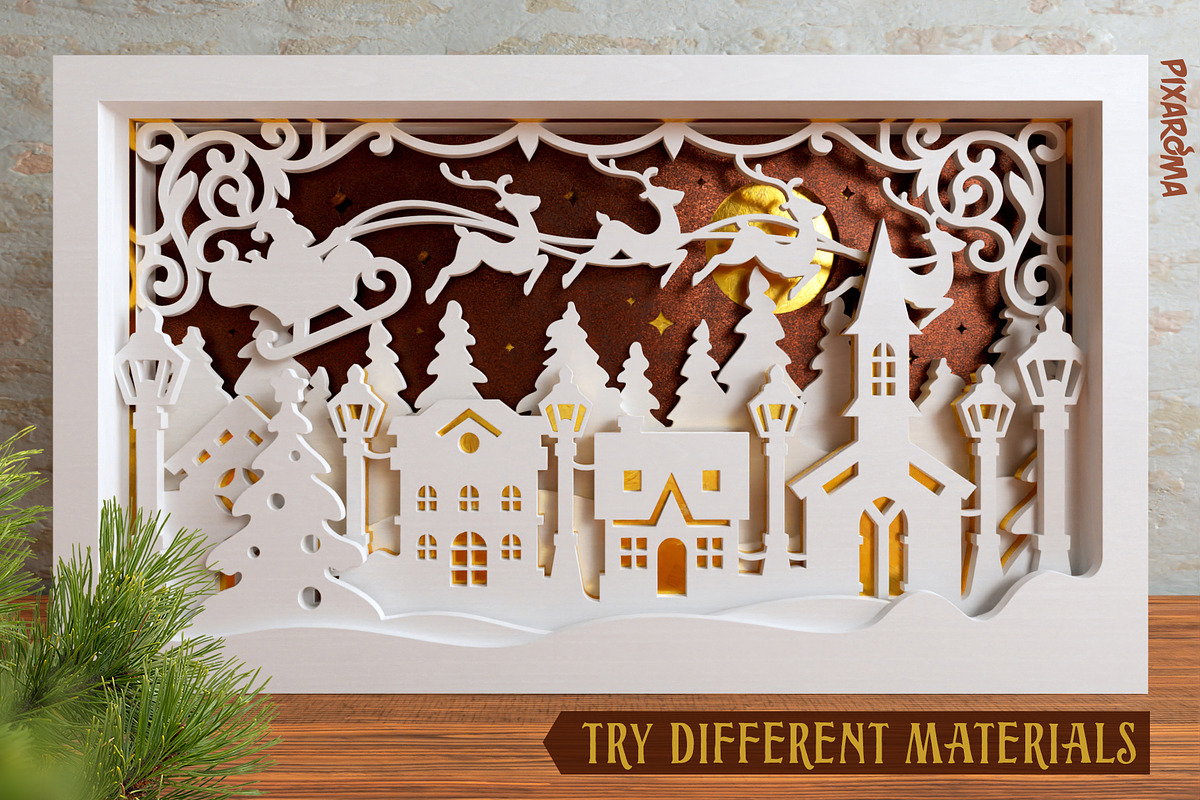 Christmas Village 3D Layered SVG Cut, an Illustration by pixaroma (Photo 3 of 16)