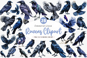 Watercolor Ravens Clipart, an Illustration by SinaCreation (Thumbnail 1 of 5)