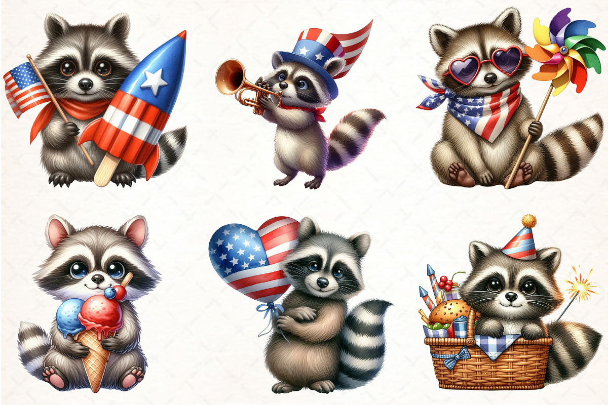 Cartoonish Patriotic Raccoon Clipart, an Illustration by Pixels.Craft (Photo 2 of 7)