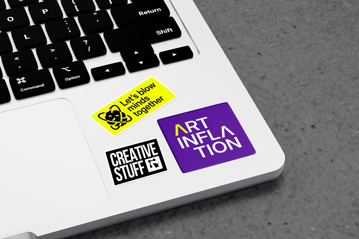 Sticker Mockup On Macbook, a Merchandise Mockup by SLAB! Design (Photo 5 of 8)