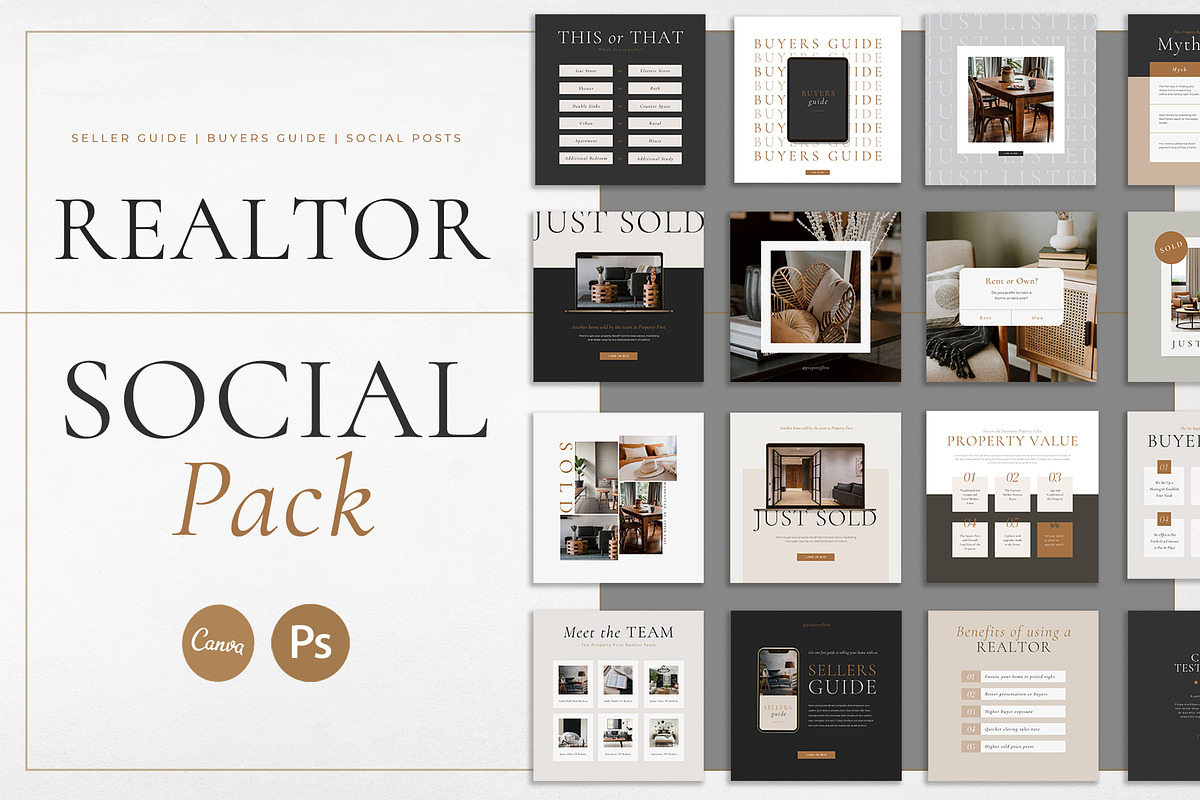 Real Estate Social Pack | Canva | PS, a Social Media Template by Marigold Studios (Photo 1 of 9)