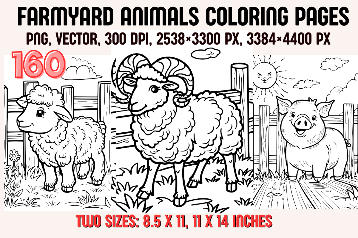 Farmyard Animals Coloring Pages, an Animal Illustration by PrintHaven Designs (Photo 1 of 9)