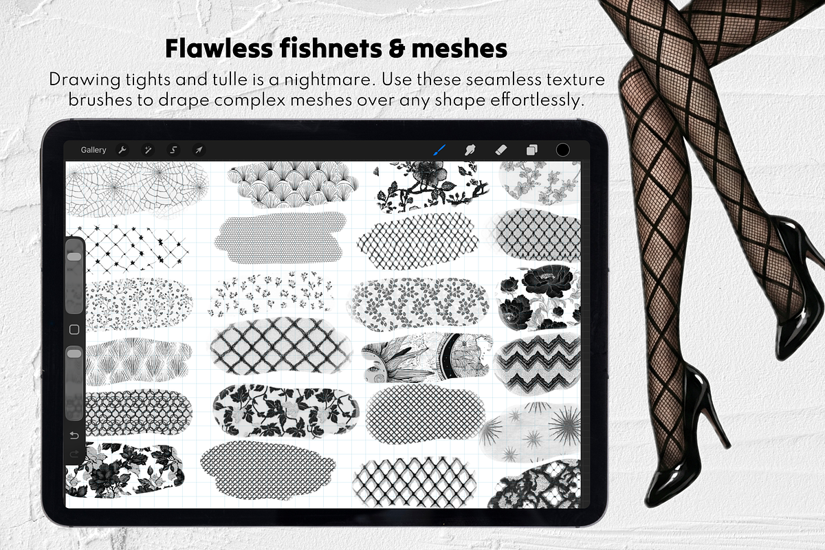 145 Lace & Mesh Procreate Brushes, a Brush Add-On by Selentaori Studio (Photo 6 of 10)