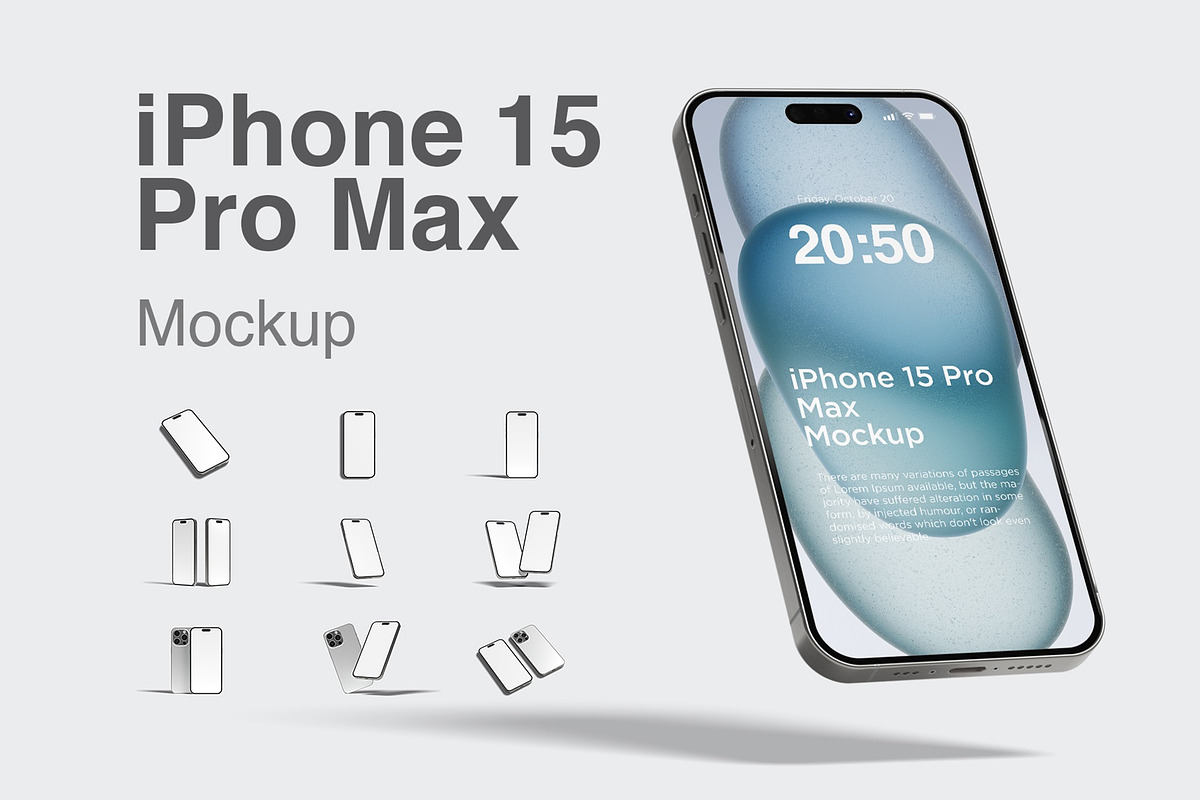 Iphone 15 Pro Max Mockup, an iPhone Mockup by graphiccrew (Photo 1 of 14)