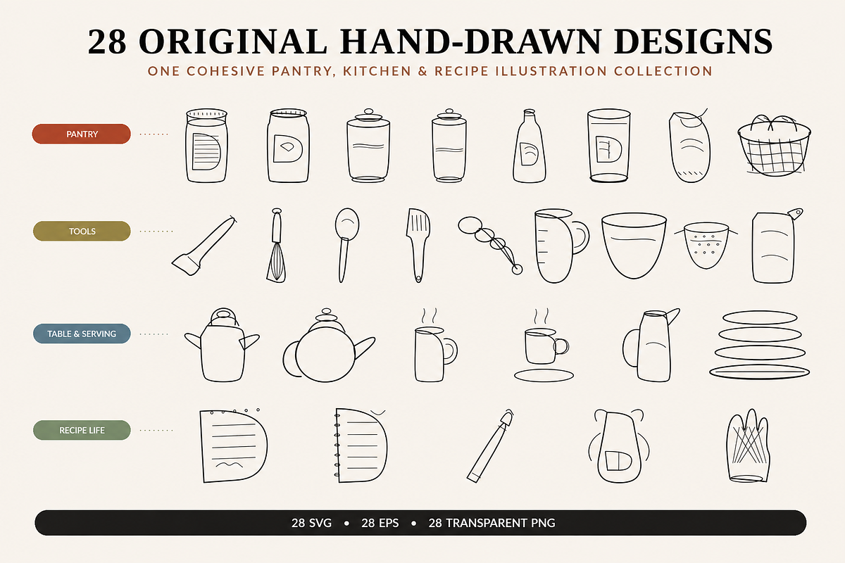 28 Hand-Drawn Kitchen Doodles, a Food Illustration by Designs24hr (Photo 2 of 9)