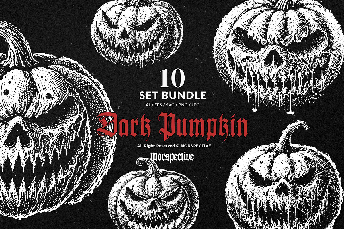 10 Bundle Dark Art Pumpkin Halloween, an Illustration by Morspective (Photo 1 of 7)