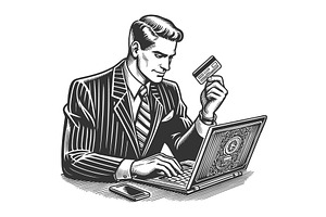 Businessman Shopping Online with, a Person Illustration by AlexArt