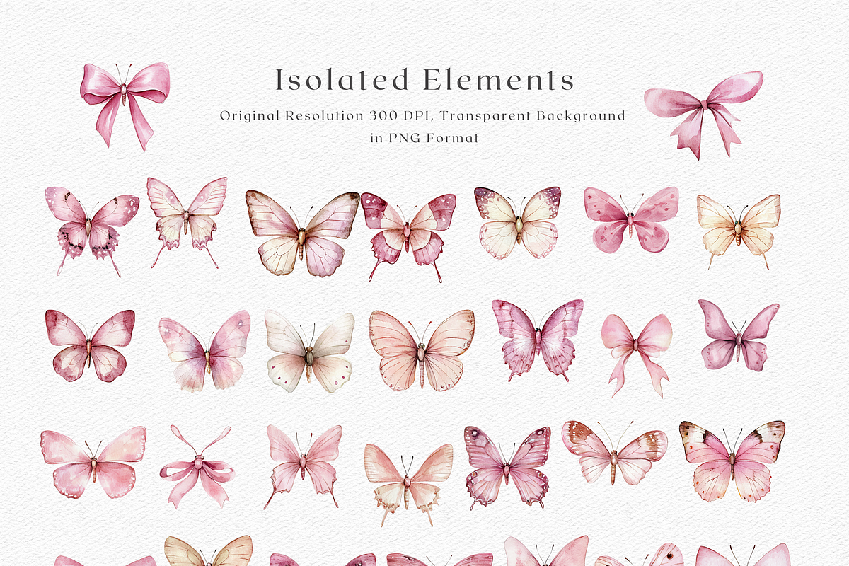 Watercolor Butterflies & Bows, a Decorative Illustration by ThaismotaCreativeCo (Photo 3 of 6)