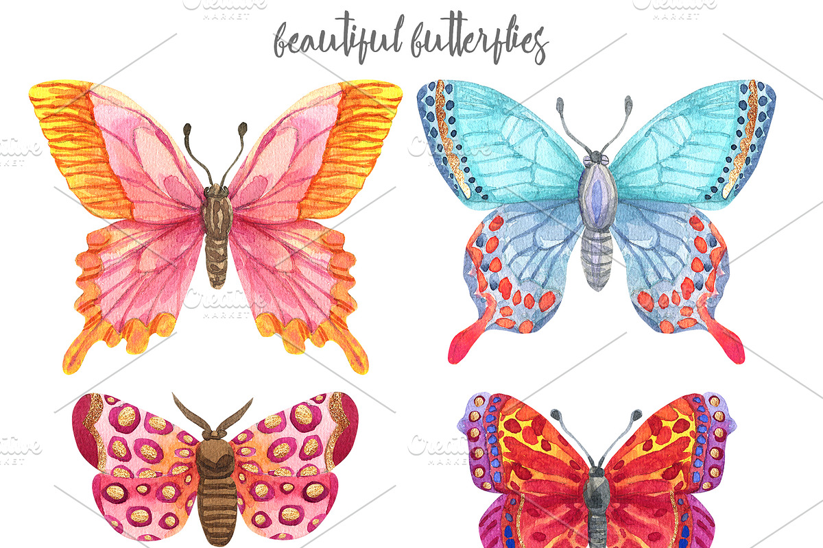 Watercolor butterfly set, a Texture Illustration by KatBranchArt (Photo 2 of 4)