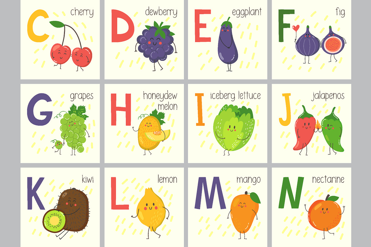 Vector fruits & vegetables Alphabet, a Food Illustration by KVIO (Photo 6 of 10)