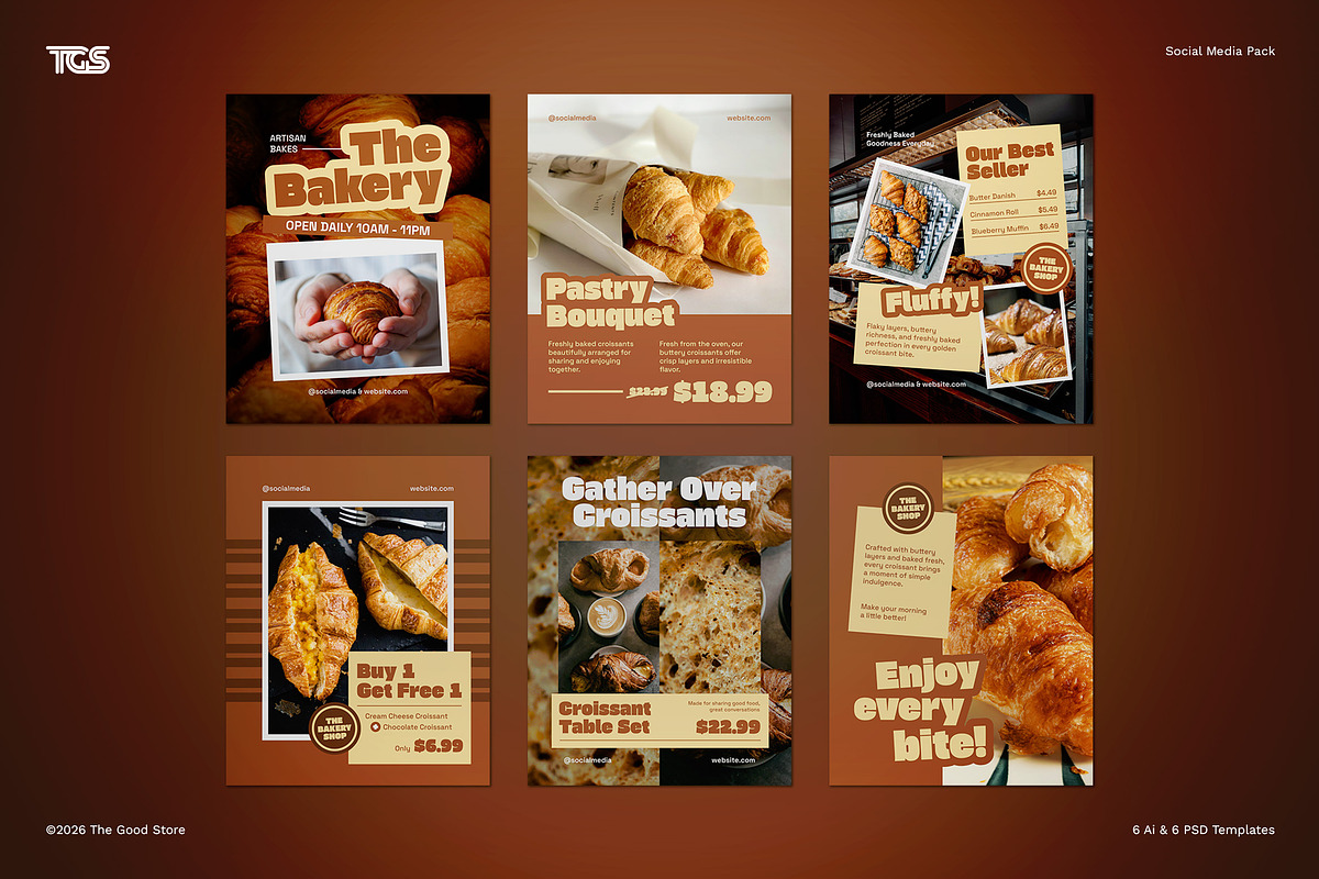 Bakery Shop Social Media Post Pack, a Flyer Template by The Good Store (Photo 1 of 4)