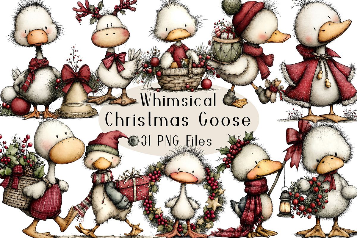 Whimsical Christmas Goose Clipart, an Animal Illustration by Creative Art (Photo 1 of 6)