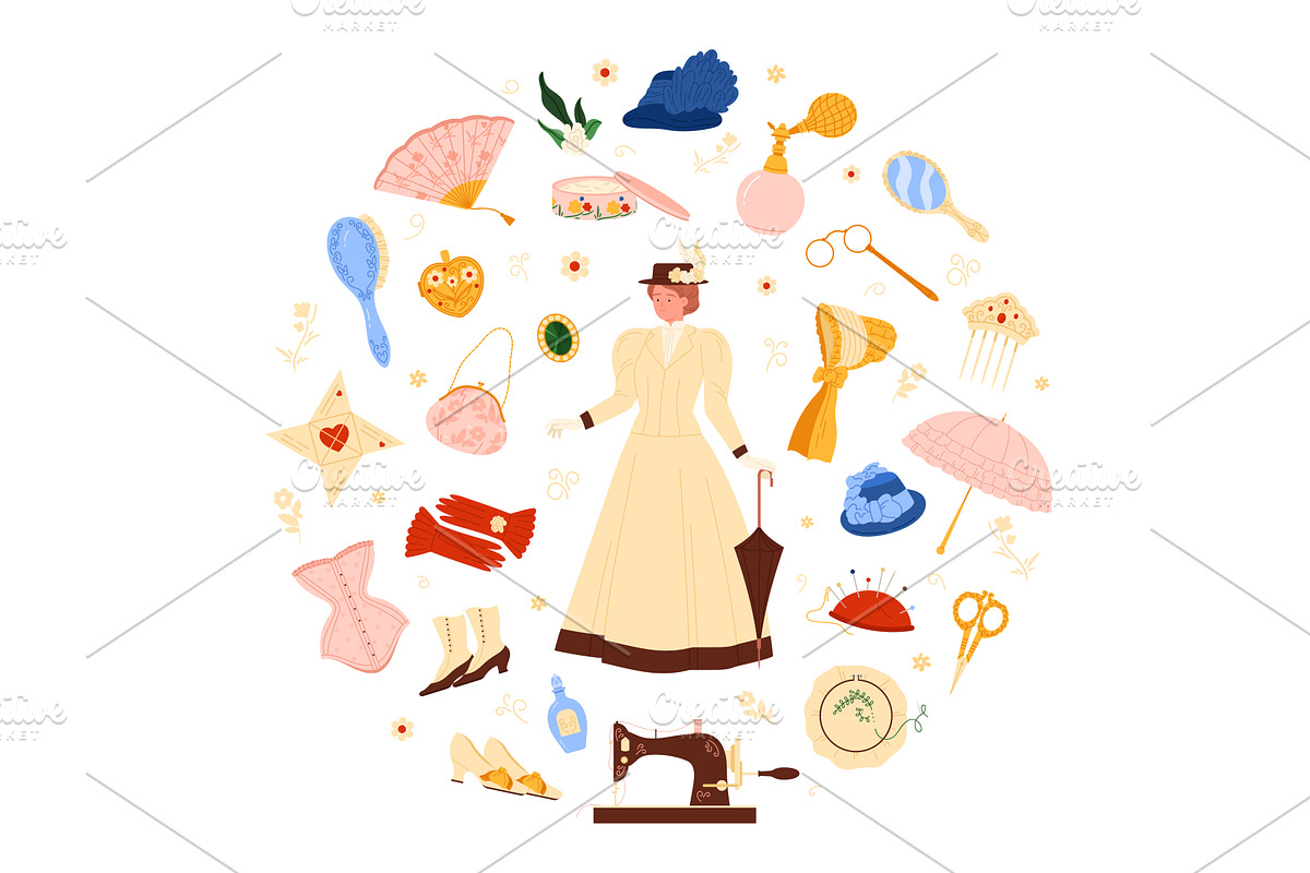 Victorian Woman Lifestyle Elements, an Illustration by Flashvector