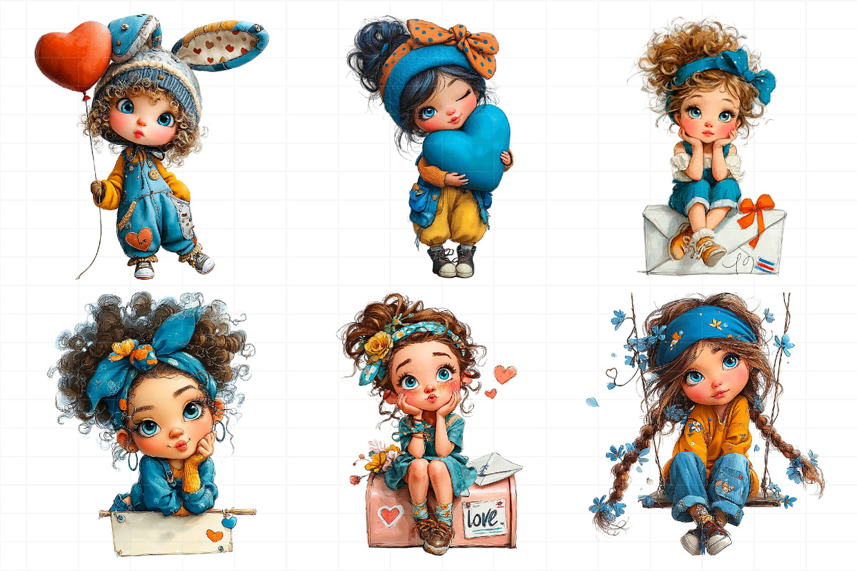 Valentine Cute Girl Clipart Bundle, an Illustration by Daily.Designs (Photo 7 of 7)