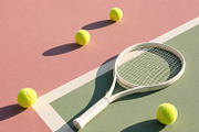 Tennis racket and balls on court, a Photo by Beautiful things (Thumbnail 2 of 2)