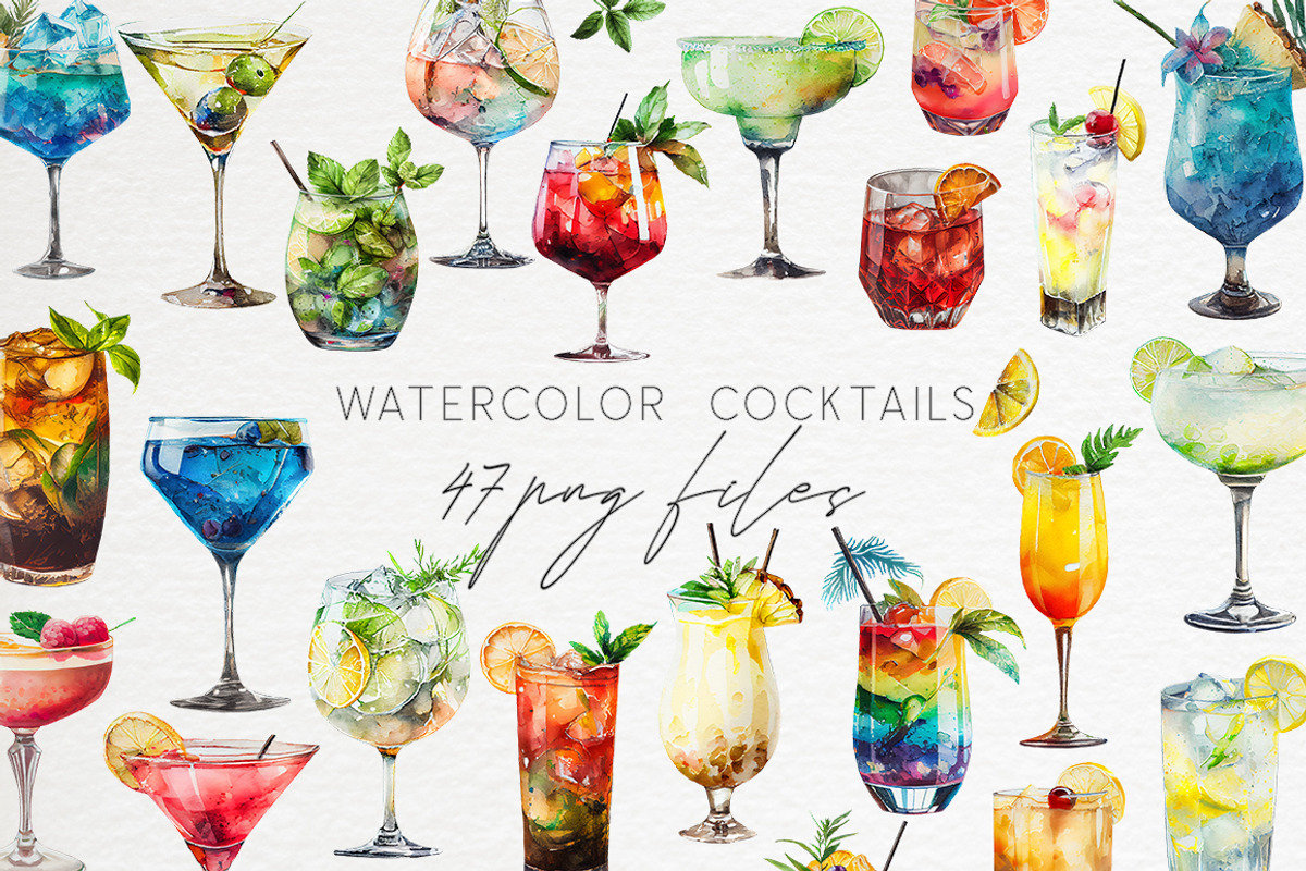 Watercolor cocktails clipart PNG, a Food Illustration by Dashadraws.art (Photo 1 of 3)