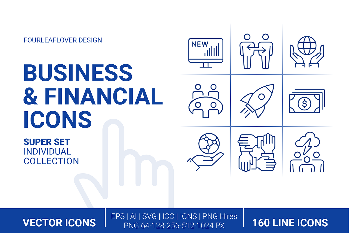 160 Business and Financial Icons Set, an Outline Icon by FourLeafLover (Photo 1 of 12)