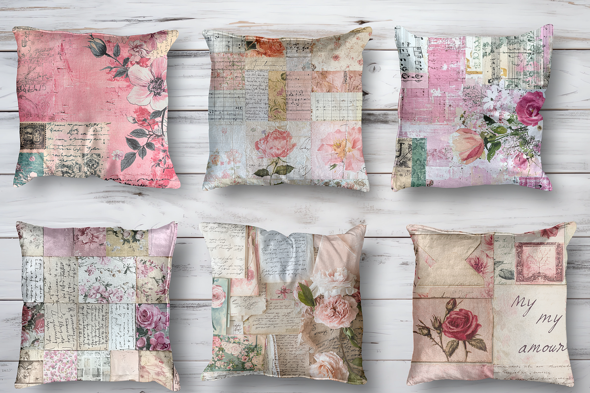 Pink Floral Patchwork Collages Sheets
