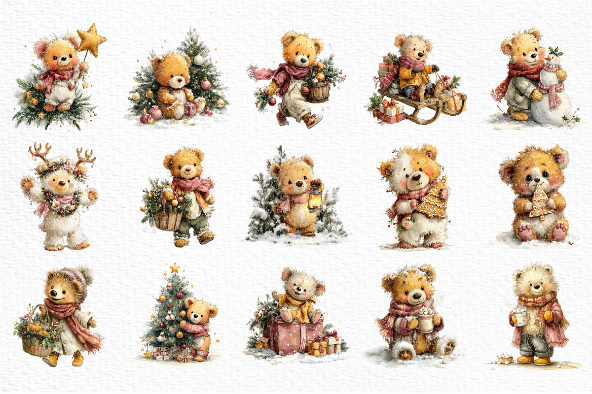 Whimsical Christmas Teddy Bear, a Seasonal Illustration by Craft Nest (Photo 5 of 6)