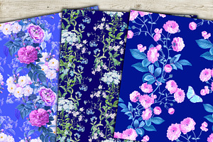 Blue Floral Digital Paper