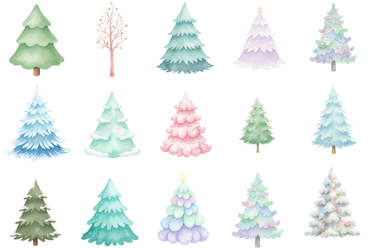Watercolor Christmas Tree Clipart, an Illustration by Designking (Photo 3 of 5)
