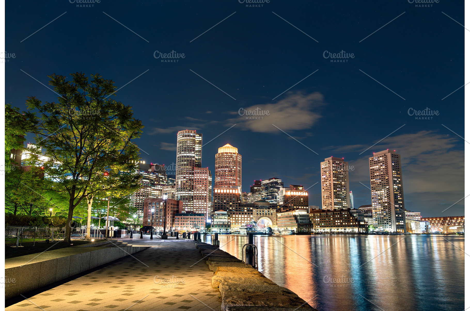 Boston skyline at night from Fan, an Architecture Photo by Leonid Andronov