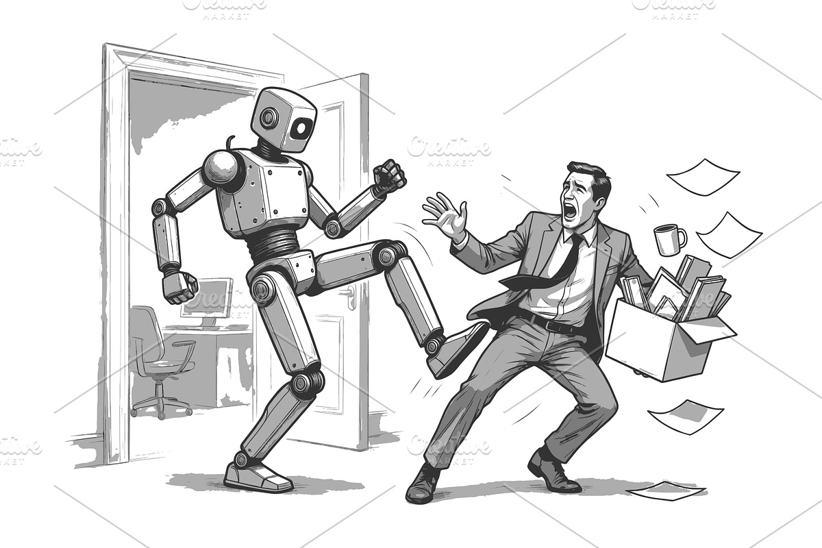 Robot Replacing Worker in Office Job, a Technology Illustration by AlexArt