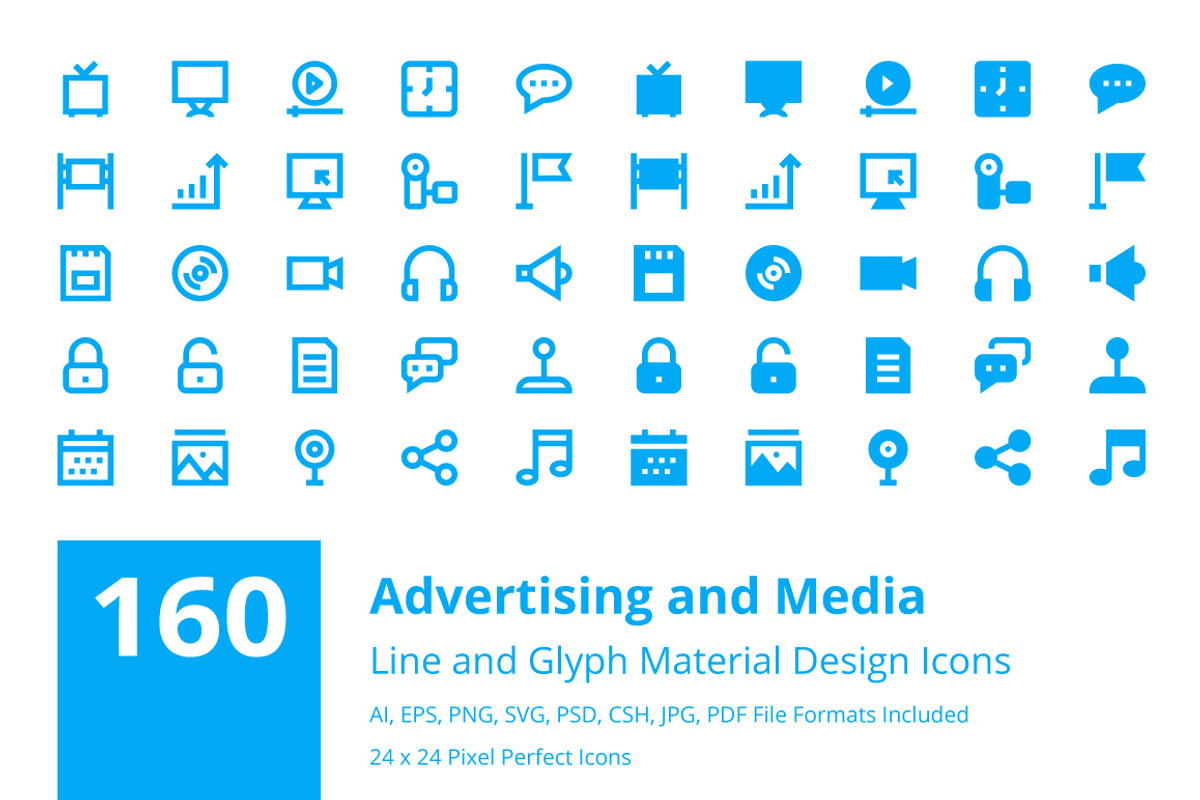 160 Advertising and Media Icons, a Solid Icon by Creative Stall (Photo 1 of 4)
