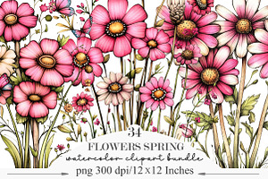 Pink Flowers Spring Clipart, an Illustration by Designking