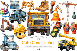 Cute Construction Watercolor Clipart, an Illustration by DreamCafeArt