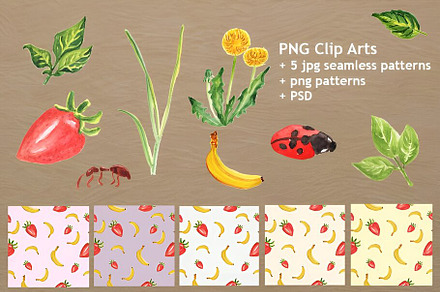 Watercolor pattern and clip art