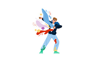 Young man dancing with colorful, an Illustration by pikepicture