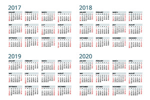 Calendar For 2017, 2018, 2019, 2020.