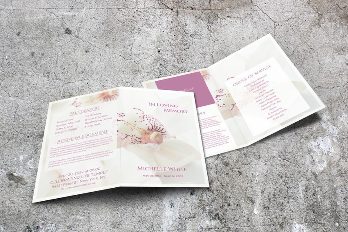 Orchid Funeral Program Template, a Brochure Template by Final Tribute (Photo 3 of 5)