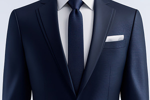 Photorealistic of A dark blue suit w, a Beauty & Fashion Photo by Pixeness Studio