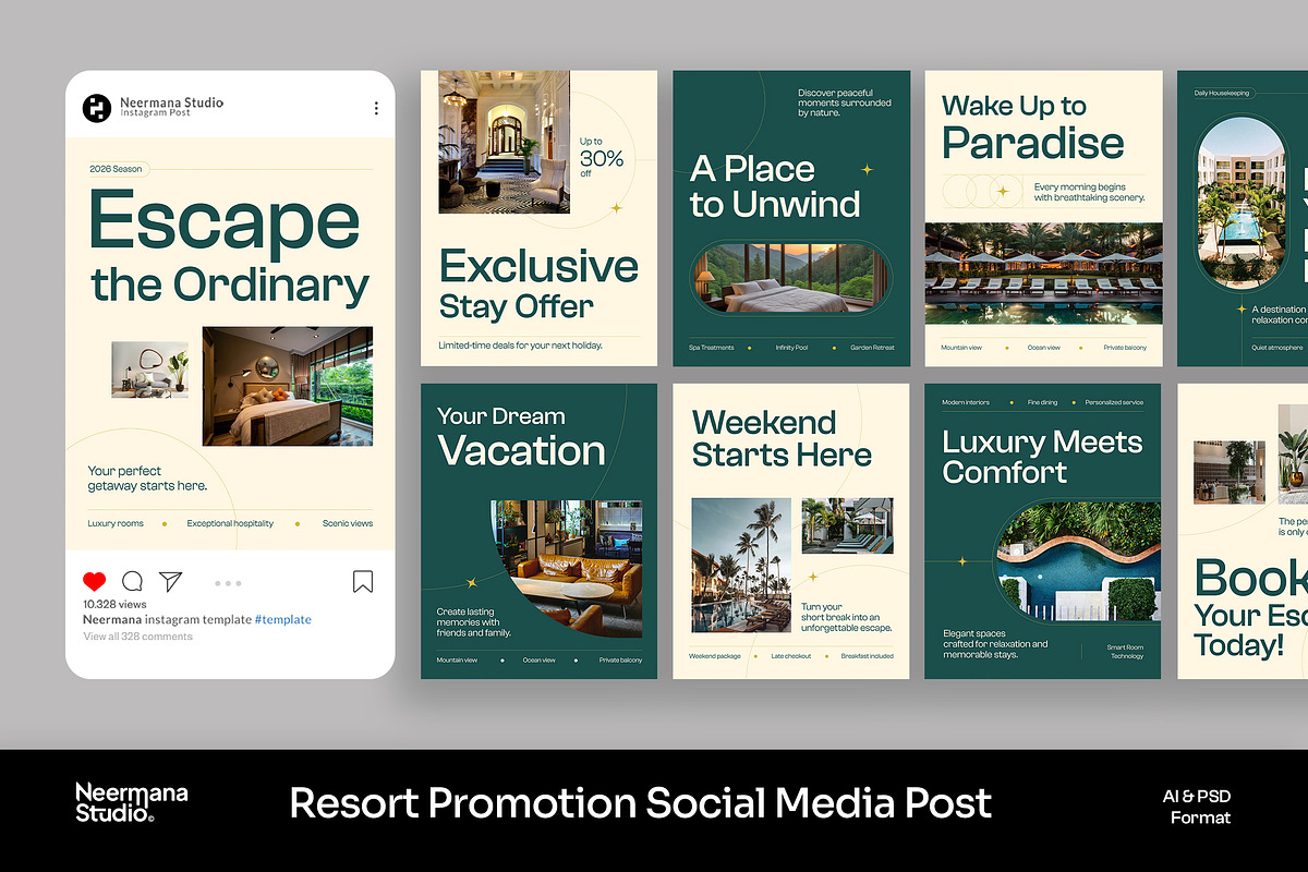Resort Promotion Instagram Post, a Social Media Template by Neermana (Photo 1 of 4)