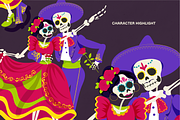 Dia De Los Muertos Character Set, an Illustration by Invisual Studio (Thumbnail 4 of 10)