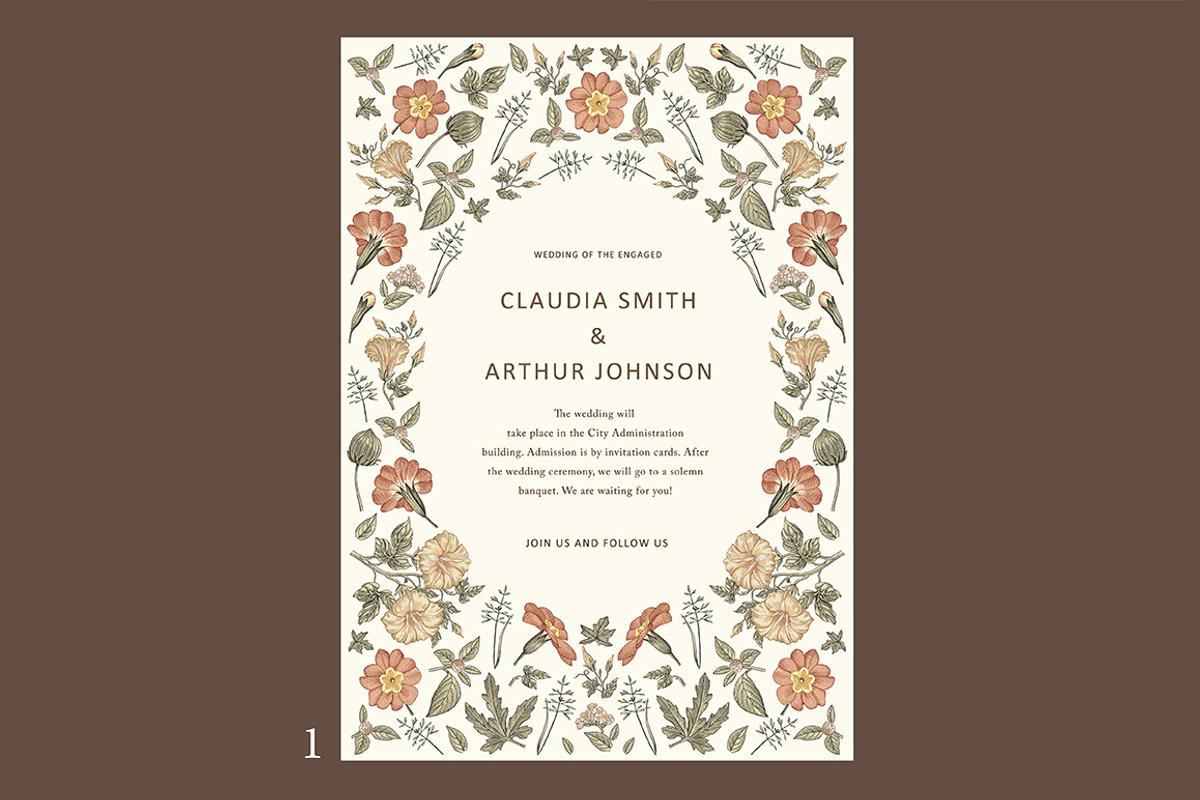 3 Wedding Cards + Seamless Pattern, an Object Graphic by Vintage (Photo 2 of 14)