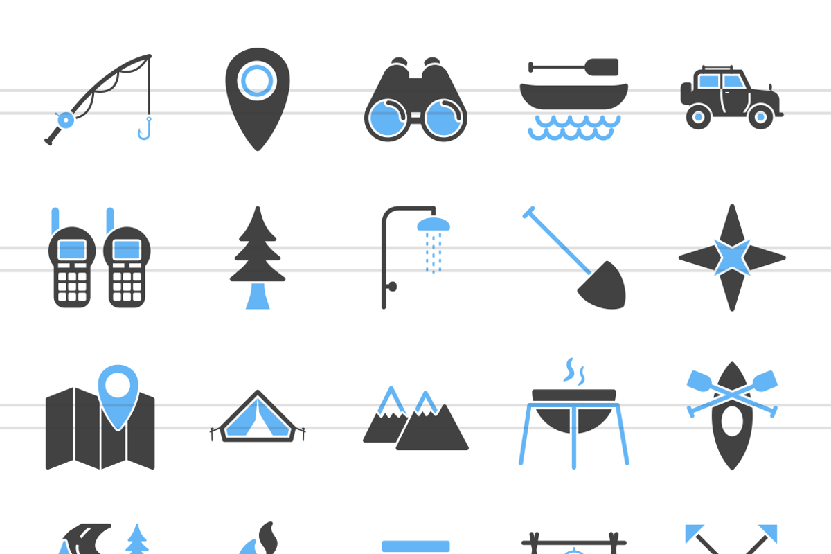 50 Camping Blue & Black Icons preview 2