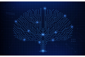 Human brain silhouette with circuit, a Technology Illustration by art PVP - market