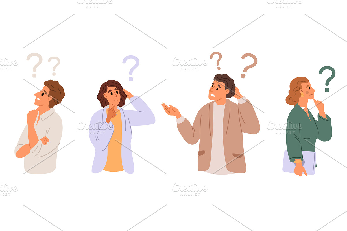 Pensive men and women. Confused, a Person Illustration by Vectorbuum