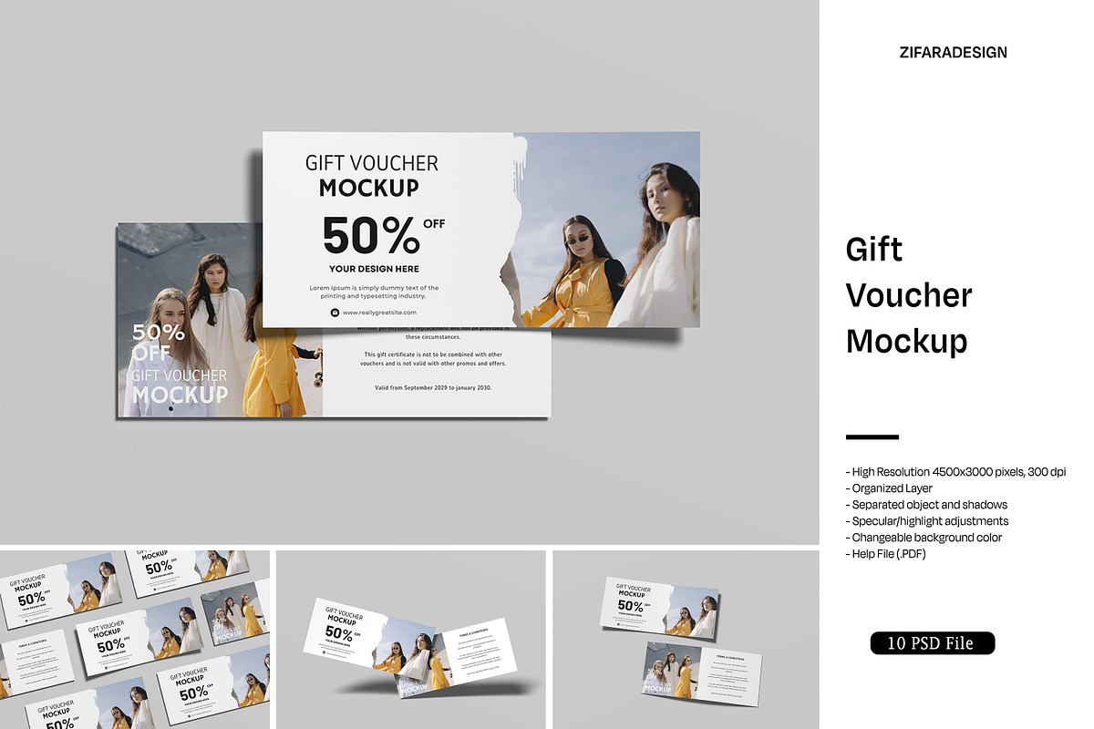 Gift Voucher Mockup, an Advertising Mockup by ZifaraDesign (Photo 1 of 11)